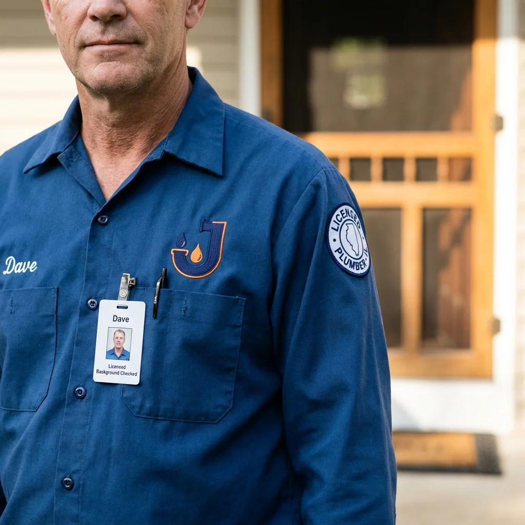 Licensed plumber showing ID badge in Harlan, IN