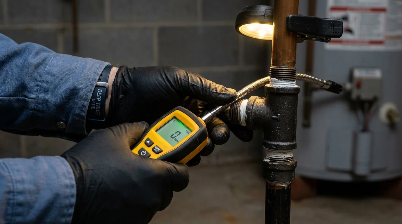 Gas leak detection with electronic sniffer by Johns Plumbing LLC in Harlan
