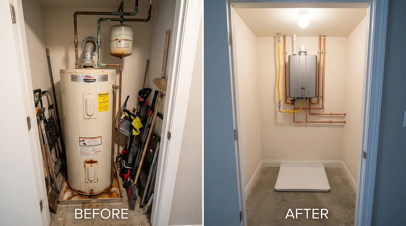 Tank water heater versus wall-mounted tankless unit comparison for Harlan, IN homeowners